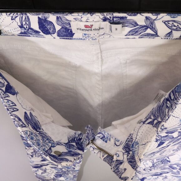Vineyard Vines Jeans Womens 2 White Blue Floral Stretch Denim Crop Skinny Cordia - Picture 10 of 11